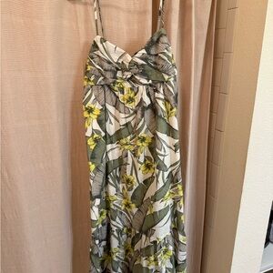 Banana Republic Green and Yellow Leaf Print Maxi Dress